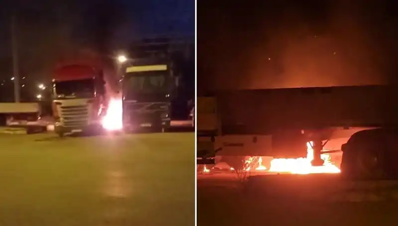 Park Halindeki Tırlara Korkunç Saldırı: Yangın İhbarı Alarm Verdi
